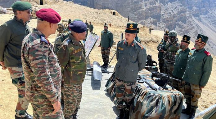 Army chief General Manoj Pande interacting with soldiers at a forward area of the central sector on Saturday.