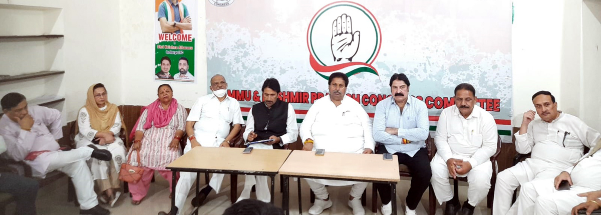 Congress leaders holding a meeting at Party headquarters in Jammu on Saturday. Congress leaders holding a meeting at Party headquarters in Jammu on Saturday.