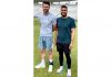 Mateen Teli from Sopore with star English bowler James Anderson during a net practice session.