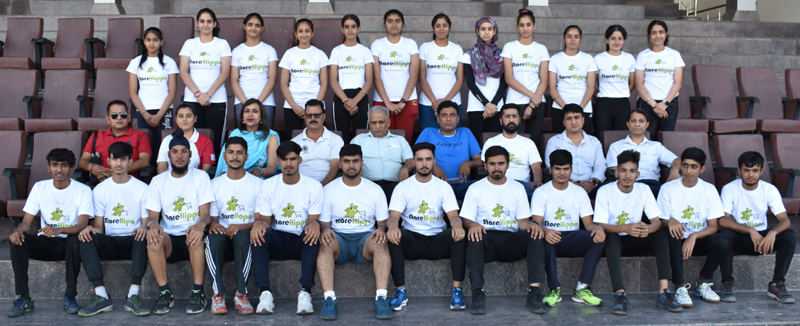 Selected players posing for a group photograph along with JKSC screening committee at MA Stadium Jammu on Monday. Selected players posing for a group photograph along with JKSC screening committee at MA Stadium Jammu on Monday.