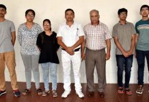 Selected Chess players posing for a group photograph with Divisonal Sports Officer Ashok Singh and others at Jammu on Monday.