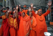 Sadhus chanting ‘Bum Bum Bholey’ at Purani Mandi temple as holy Amarnath yatra is all set to start on June 29. -Excelsior/ Rakesh
