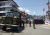 Army and paramilitary forces patrol Bhaderwah town on Friday. -Excelsior/Tilak Raj