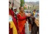Monk Palga Rinpoche on reaching village Mulbek along Leh-Kargil border on Monday. -Excelsior/Morup Stanzin