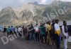 Yatris who reached Baltal base camp from Jammu on Wednesday. - Excelsior/Shakeel