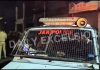 A police vehicle moves into Bhaderwah town announcing imposition of curfew on Thursday. -Excelsior/Tilak Raj