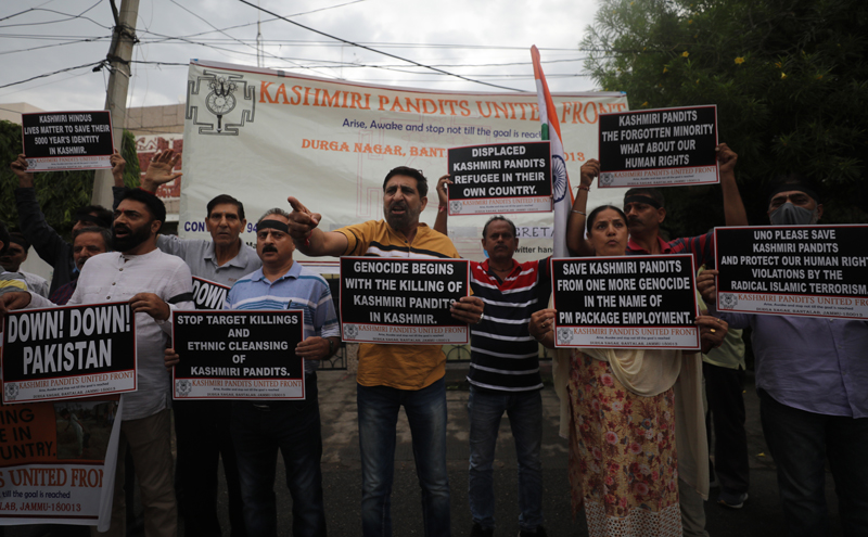 Activists of KPUF protesting in front of UN Office at Jammu on Monday. -Excelsior/Rakesh Activists of KPUF protesting in front of UN Office at Jammu on Monday. -Excelsior/Rakesh