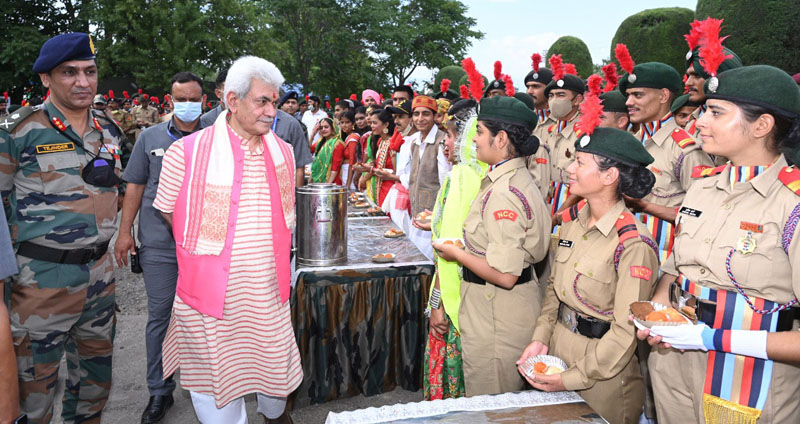 Lt Governor interacts with NCC cadets during National Integration Camp in Srinagar.