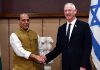 Defence Minister Rajnath Singh holds a bilateral meeting with his Israeli counterpart Benny Gantz at Vigyan Bhavan in New Delhi on Thursday. (UNI)