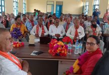 Senior BJP leader and former Minister, Ch. Sukhnandan addressing a meeting at Haripur on Wednesday.