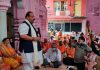 Senior BJP leader Devender Singh Rana speaking to 1st batch of Shri Amarnath Ji pilgrims in Jammu on Tuesday.