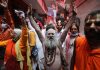 Amarnathji bound Sadhus chanting ‘Bum Bum Bhole’ at Ram Mandir Jammu on Friday. — Excelsior/Rakesh