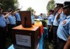 IAF officers offering salute to their martyr colleague at R S Pura in Jammu on Saturday. — Excelsior/Rakesh