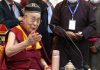Tibetan spiritual leader The Dalai Lama addressing the gathering during his visit to Leh on Saturday. -Excelsior/Morup Stanzin