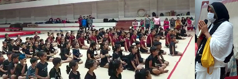 Sant Balak Yogeshwar Das Maharaj addressing the youth at Gymnastic Hall MA Stadium on Wednesday. Sant Balak Yogeshwar Das Maharaj addressing the youth at Gymnastic Hall MA Stadium on Wednesday.