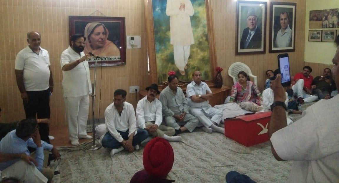 NC leaders addressing Party workers at Jammu on Thursday. NC leaders addressing Party workers at Jammu on Thursday.