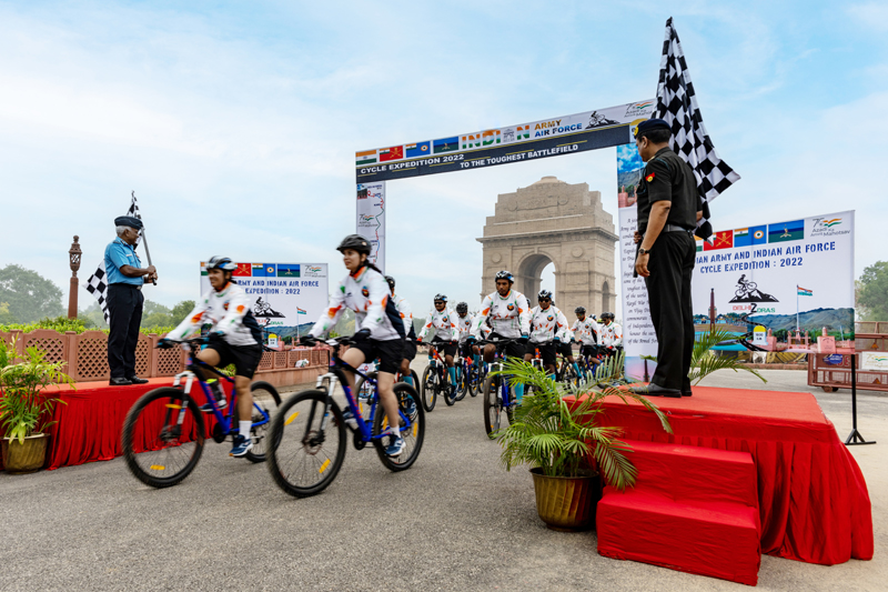 Army and Air Force officials flagging off ‘Cycling Expedition’ from National War Memorial New Delhi on Saturday. Army and Air Force officials flagging off ‘Cycling Expedition’ from National War Memorial New Delhi on Saturday.