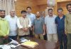 Office bearers of Football Association during the meeting with Principal Secy, Alok Kumar at Srinagar on Saturday.