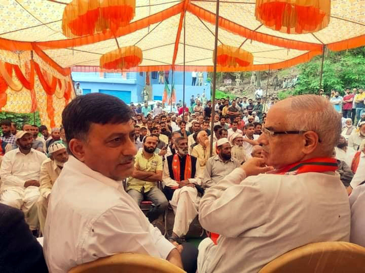 BJP general secretary (Org), Ashok Koul and party general secretary, Vibodh Gupta addressing a rally at Rajouri on Sunday.