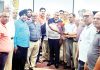 BBIA president, Lalit Mahajan taking over charge as Chairman of FOIJ from outgoing Chairman, Rajesh Jain, in presence of other office bearers in Jammu on Friday.