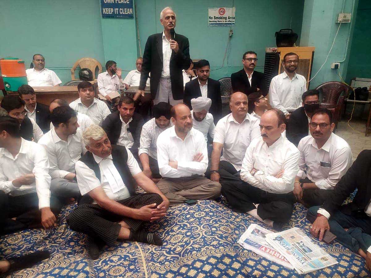 Lawyers staging dharna in District Court Complex on Saturday. Lawyers staging dharna in District Court Complex on Saturday.