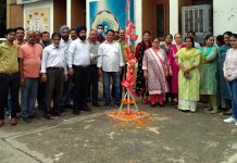 LIC employees observing Foundation Day of AIIEA at Jammu on Friday.