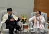 Pushpa Kamal Dahal 'Prachanda' Chairman Communist Party of Nepal (Maoist Centre) called on BJP National President J P Nadda at party headquarters, in New Delhi on Sunday. (UNI)