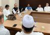 Senior AICC leaders K C Venugopal, Ambika Soni and Ghulam Nabi Azad at a meeting with senior JKPCC leaders in New Delhi on Wednesday.