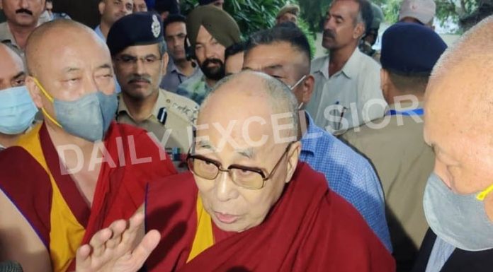 Tibetan spiritual leader The Dalai Lama in Jammu on Thursday. - Excelsior/Rakesh