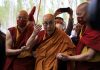 Tibetan spiritual leader The Dalai Lama on his arrival at Leh on Friday.