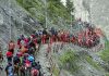 Pilgrims on way to holy cave via Baltal track on Thursday. -Excelsior/Shakeel