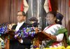 Chief Justice N V Ramana administering oath of office of the President of India to Droupadi Murmu in the Central Hall of Parliament in New Delhi on Monday.
