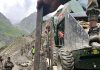 Army personnel engaged in construction of the alternative track near holy cave on Monday. -Excelsior /Shakeel