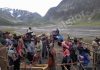 Yatris on way to holy cave from Panchtarni on Wednesday —Excelsior/Sajad Dar