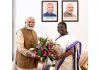 Prime Minister Narendra Modi congratulates Droupadi Murmu on being elected as 15th President of India in New Delhi on Thursday.