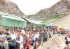 Huge rush of pilgrims near holy cave of Shri Amarnath Ji on Friday. -Excelsior/Shakeel