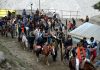 Yatris leaving towards holy cave from Baltal base camp on Friday. -Excelsior/Shakeel