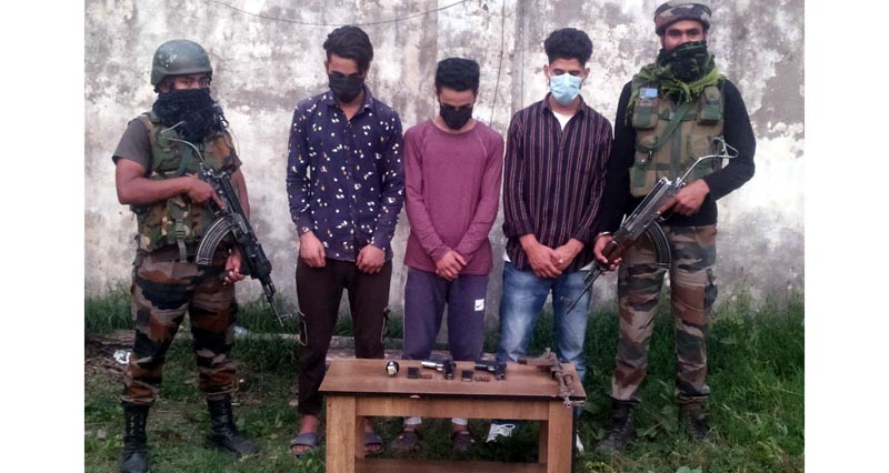 Three suspects arrested in Sopore. -Excelsior/Abid Nabi Three suspects arrested in Sopore. -Excelsior/Abid Nabi