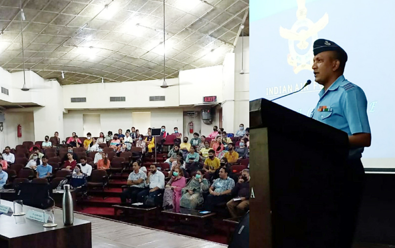 Sqn Ldr Pratish delivering motivational lecture at JU on Wednesday. Sqn Ldr Pratish delivering motivational lecture at JU on Wednesday.