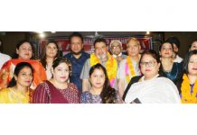 Apni Party president Syed Mohd Altaf Bukhari along with party leaders during a women convention at Digiana, Jammu.