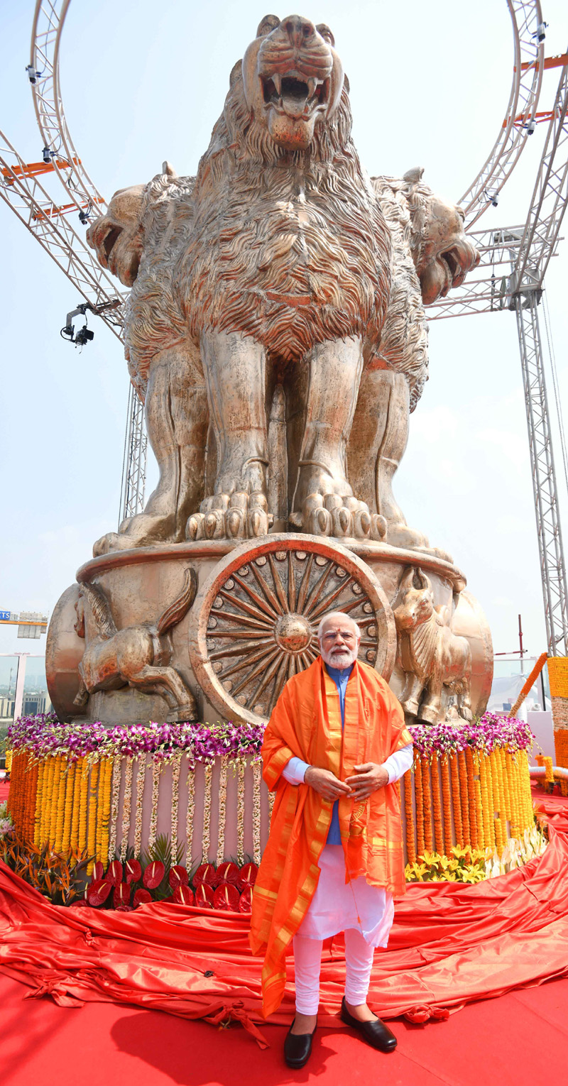 PM at the unveiling ceremony of the National Emblem at New Parliament Building, in New Delhi. PM at the unveiling ceremony of the National Emblem at New Parliament Building, in New Delhi.
