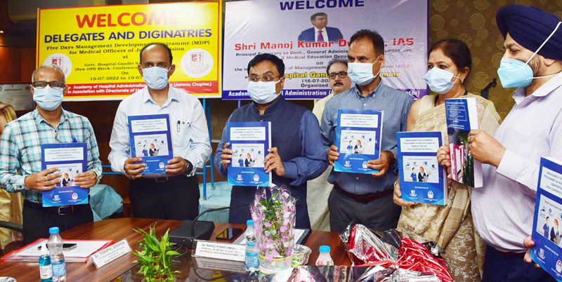 Dignitaries releasing book on healthcare management in Jammu on Saturday. Dignitaries releasing book on healthcare management in Jammu on Saturday.