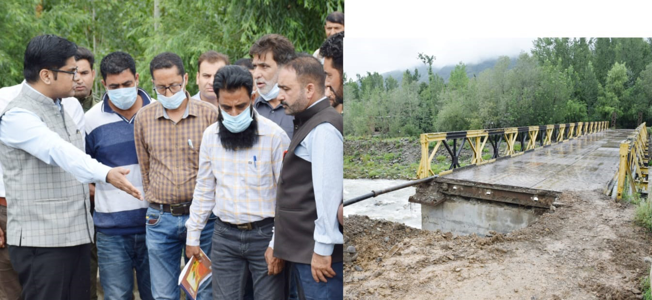 DC Bandipora Dr Owais Ahmed inspecting rain affected area on Thursday. DC Bandipora Dr Owais Ahmed inspecting rain affected area on Thursday.