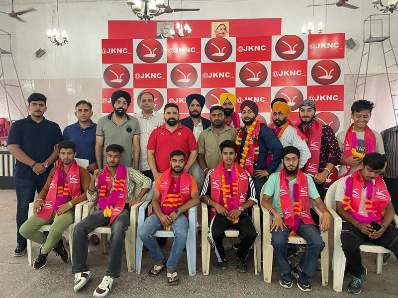 Cong and AAP functionaries at a joining function of NC in Jammu on Monday. Cong and AAP functionaries at a joining function of NC in Jammu on Monday.