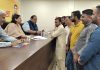 BJP leaders listening public grievances at party headquarters Trikuta Nagar on Thursday.