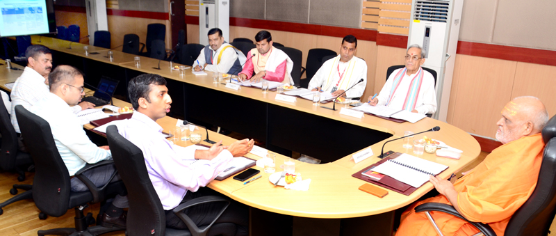 Mahamandleshwar chairing a meeting of SMVD Gurukul Governing Council on Monday.