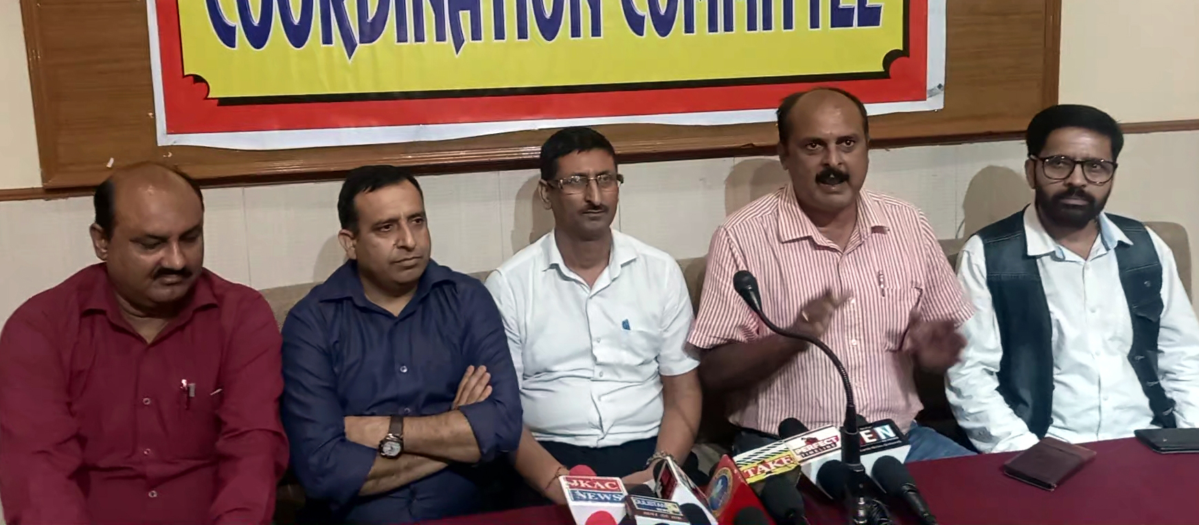 President JKPSCC, Rameshwar Singh Manhas along with others addressing a press conference at Jammu on Thursday. President JKPSCC, Rameshwar Singh Manhas along with others addressing a press conference at Jammu on Thursday.