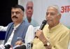 Opposition’s Presidential candidate Yashwant Sinha addressing a press conference ahead of President’s Election, in Ranchi on Saturday. (UNI)