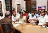 Vice Presidential candidate Margaret Alva in the presence of senior leaders of the alliance filing her nomination at Parliament House in New Delhi on Tuesday. (UNI)