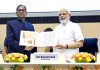 Prime Minister Narendra Modi with Chief Justice of India Justice N V Ramana releasing a postal stamp at the inaugural session of First All India District Legal Services Authorities Meet at Vigyan Bhawan in New Delhi on Saturday. (UNI)